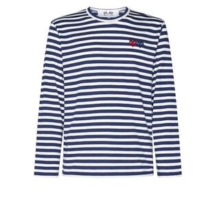 Comme des Garcons PLAY Navy and White Striped Long Sleeve Tee